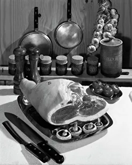 Spice Prints: Danish Bacon gammon joint with spice jars, 1963. Artist: Michael Walters