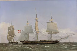 A Danish Corvette Laying to in order to Confer with a Danish Brig... 1827. Creator: CW Eckersberg