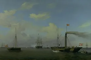 The Danish squadron at anchor at Warnemünde rhed, 1842. Creator: Friedrich Theodore Kloss