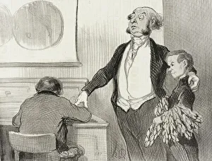 Dans cette réclame que vous allez envoyer à tous les journaux... 1846. Creator: Honore Daumier