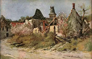Flameng Francois Prints: Dans le village de Craonnelle, 1917. Creator: Francois Flameng