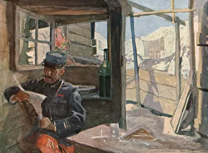 Hoffbauer Charles C J Prints: Dans les tranchees; Le gourbi d'un capitaine d'infanterie aux cavaliers de Courcy