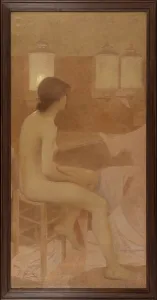 Pelez Fernand Emmanuel Prints: Danseuse dans sa loge, assise profil droit, between 1905 and 1909. Creator: Fernand Pelez