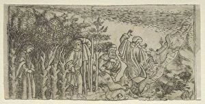 Florence Collection: Dante Lost in the Wood: Escaping and Meeting Virgil, Canto I, 1481. Creator: Baccio Baldini