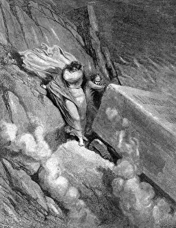 Inferno Gallery: Dante and Virgil at the edge of the abyss from which a foetid smell steamed up, 1863