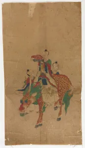 Daoist Immortal on a Kilin and Two Attendants, late 1800s. Creator: Sa Lin Pun (Korean)