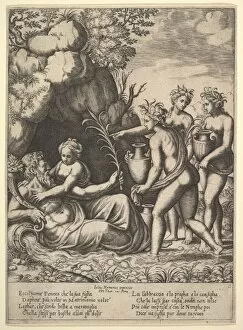 Master Of The Gallery: Daphne embracing her father, the river-god Peneus, at the left three nymphs bring jars