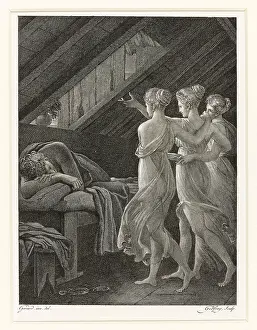 Daphnis dreams about three nymphs, 1800. Creator: Godefroy, Jean (1771-1839)