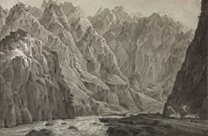 Sepia On Paper Prints: The Darial Gorge, 1830. Artist: Chernetsov, Nikanor Grigoryevich (1805-1879)