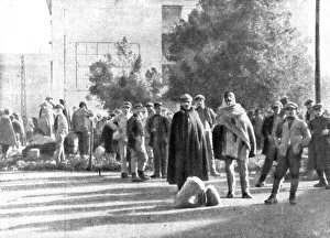 Displaced Person Prints: The Dark Hours of Italy; Refugees from Friuli in a square in Brescia