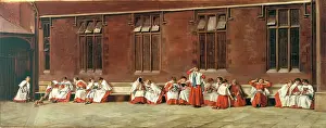 Schoolchild Prints: Darning Day - The Red Maids of Bristol, 1876. Creator: Eyre Crowe