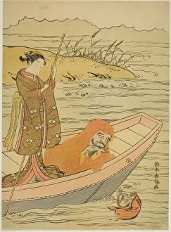 Punting Gallery: Daruma looking at his reflection, c. 1767 / 68. Creator: Suzuki Harunobu
