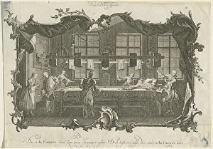 Billiard Table Prints: Das Billardspielen (Billiard Players), 1756. Creator: Johann Esaias Nilson