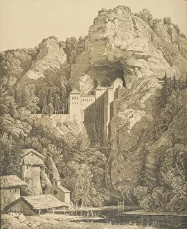Fortifications Collection: Das Schloss Prediama in Crein XII Stund: von Triest, 1816. Creator: Karl Friedrich Schinkel