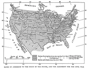 Dates of admission to the Union of the States, and the alignment for the civil war, 1933 Dates of admission to the Union of the States, and the alignment for the civil war, 1933