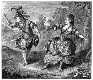 Stocking Prints: Dauberval with Mlle Allard in Sylvie, 1766, (1885). Artist: Louis de Carmontelle