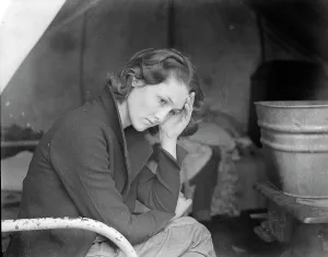Daughter of migrant Tennessee coal miner, living in American River camp... CA, 1936. Creator: Dorothea Lange