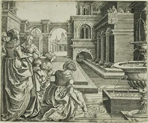 Tempted Prints: David and Bathsheba, c. 1545. Creator: Hans Brosamer