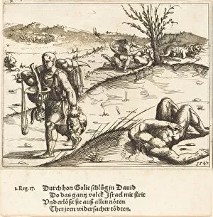 Decapitation Gallery: David Beheads Goliath, 1547. Creator: Augustin Hirschvogel