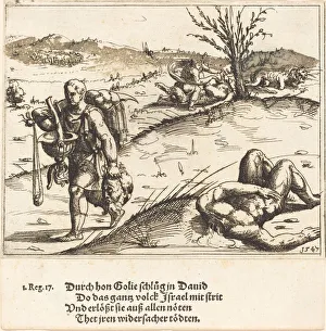 Sling Prints: David Beheads Goliath, 1547. Creator: Augustin Hirschvogel