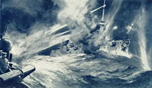 Destroyer Prints: David Against Goliath: British Torpedo-Boat Destroyer Makes an End of German Battleship