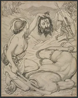David and Goliath, Cartoon for Stained Glass Window at Jesus College, Cambridge, 1872