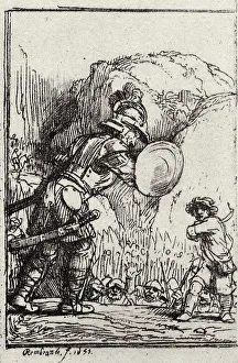David and Goliath. Illustration for Piedra gloriosa by Menasseh ben Israel. Artist: Rembrandt van Rhijn (1606-1669)