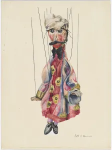 Puppets Prints: David and Goliath Marionette, c. 1937. Creator: Ruth Abrams