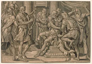 David Playing the Harp before Saul, 1555. Creator: Frans Floris (Dutch, 1519-1570)