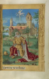 Half Timbered Prints: David in Prayer; Book of Hours, 1478. Creator: Master of Guillaume Lambert