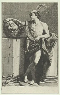 Crossing Legs Prints: David standing with crossed legs and holding the head of Goliath on a pedestal at lef
