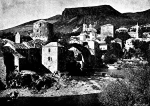 Ottoman Prints: Ten Days in Bosnia: the bridge at Mostar, 1895. Creator: Andre & Sleigh