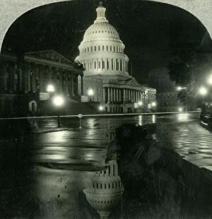 Capitol Building Collection: The Dazzling Dome of the Capitol on a Rainy Night, Washington D. C. c1930s. Creator: Unknown