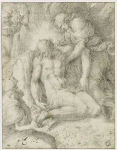 Clovio Prints: The Dead Christ mourned by John the Evangelist and the holy women