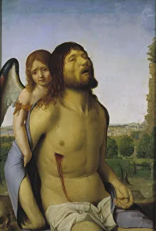 Antonello Da Messina Ca 1430 1479 Prints: The Dead Christ Supported by an Angel. Artist: Antonello da Messina (ca 1430-1479)
