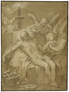 Bloemaert Abraham Prints: The dead Jesus mourned by angels. Creator: Abraham Bloemaert