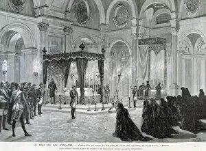 Death of Alphonse XII, exhibition of the Kings body in the Hall of Columns of the