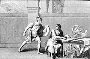 Personages Collection: Death of Archimedes, killed by a Roman soldier during the assault on Syracuse, engraving of 1830