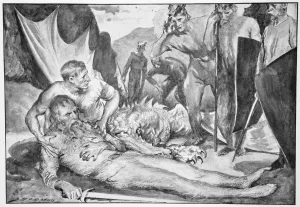 Anglo Saxon Prints: The Death of Beowulf, 1910. Artist: John Henry Frederick Bacon