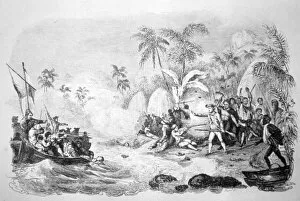 Captain James Gallery: Death of Captain Cook, 1779 (c1819). Artist: Jacques Etienne Victor Arago