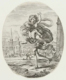 Cemetery Prints: Death Carrying Child, c1648. Creator: Stefano della Bella