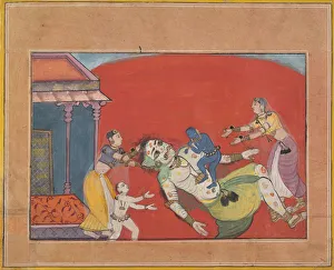Bhagavatapurana Prints: The Death of the Demoness Putana: Folio from a Bhagavata Purana Series