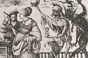 Skull Gallery: Death and the Devil Surprising Two Women, ca. 1515. Creator: Daniel Hopfer