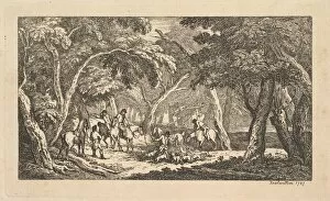 Foxhound Collection: The Death - Fox Hunting - A Landscape Scene, 1787. Creator: Thomas Rowlandson