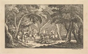 Foxhound Prints: The Death - Fox Hunting - A Landscape Scene, 1787. Creator: Thomas Rowlandson