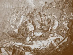 Death of General Gudin at the Battle of Valutino, 1830s. Artist: Philippoteaux, Henri Felix Emmanuel (1815-1884)