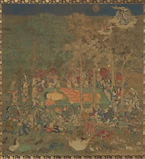 Buddha Prints: Death of the Historical Buddha (Nehan-zu), 14th century. Creator: Unknown