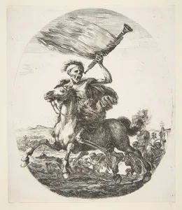 Death on horseback holding a trumpet, from The five deaths (Les cinq Morts), ca. 1648