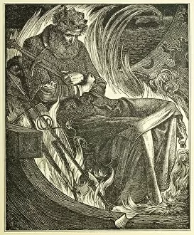 Norse Gallery: Death of King Warwulf, pub. 1915 (engraving), 1915. Creator: Frederick Sandys (1829 - 1904)