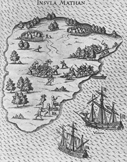 Death of Magellan on the Philippine island of Mactan. (From Levinus Hulsiuss Beschreibung der wunde Artist: Anonymous)